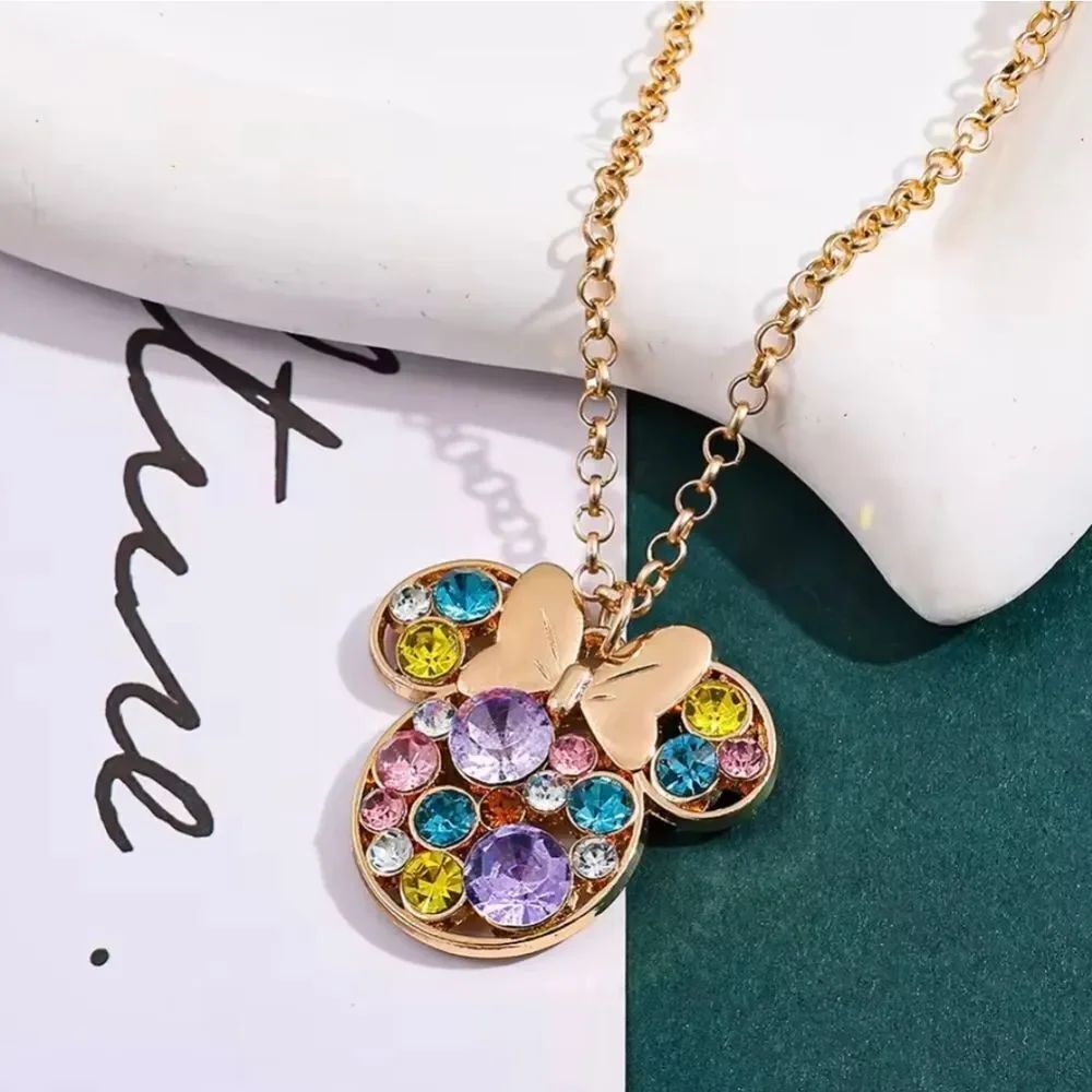 Disney Minnie Mouse Multi Color Rhinestone Necklace - Picture 4 of 6